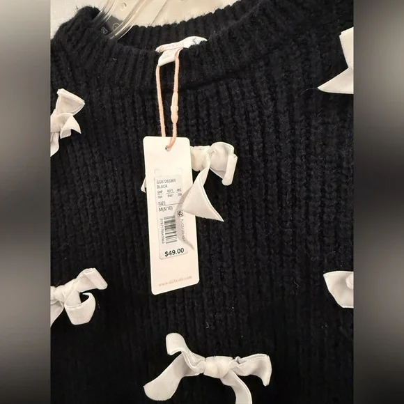 NWT GB Girls Bow Detail Sweater Black/White Size: 8/10 - Picture 2 of 4
